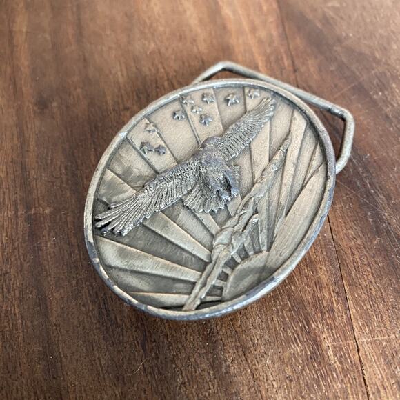 Eagle Flying Sky Belt Buckle Bergamot Brass Works USA Made 1984 Vintage - Picture 2 of 5